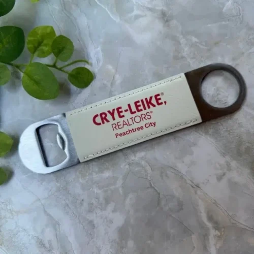 Bottle opener with branding and logo