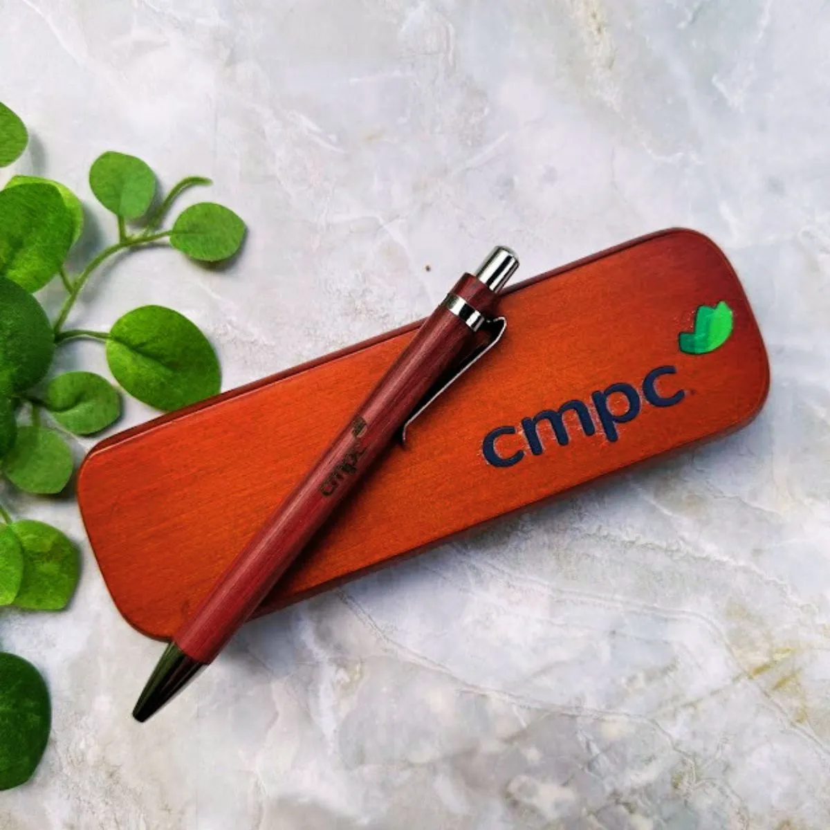 Printed pen holder with business logo